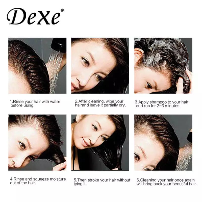 Dexe Anti-Hair Loss Shampoo 7oz in use
