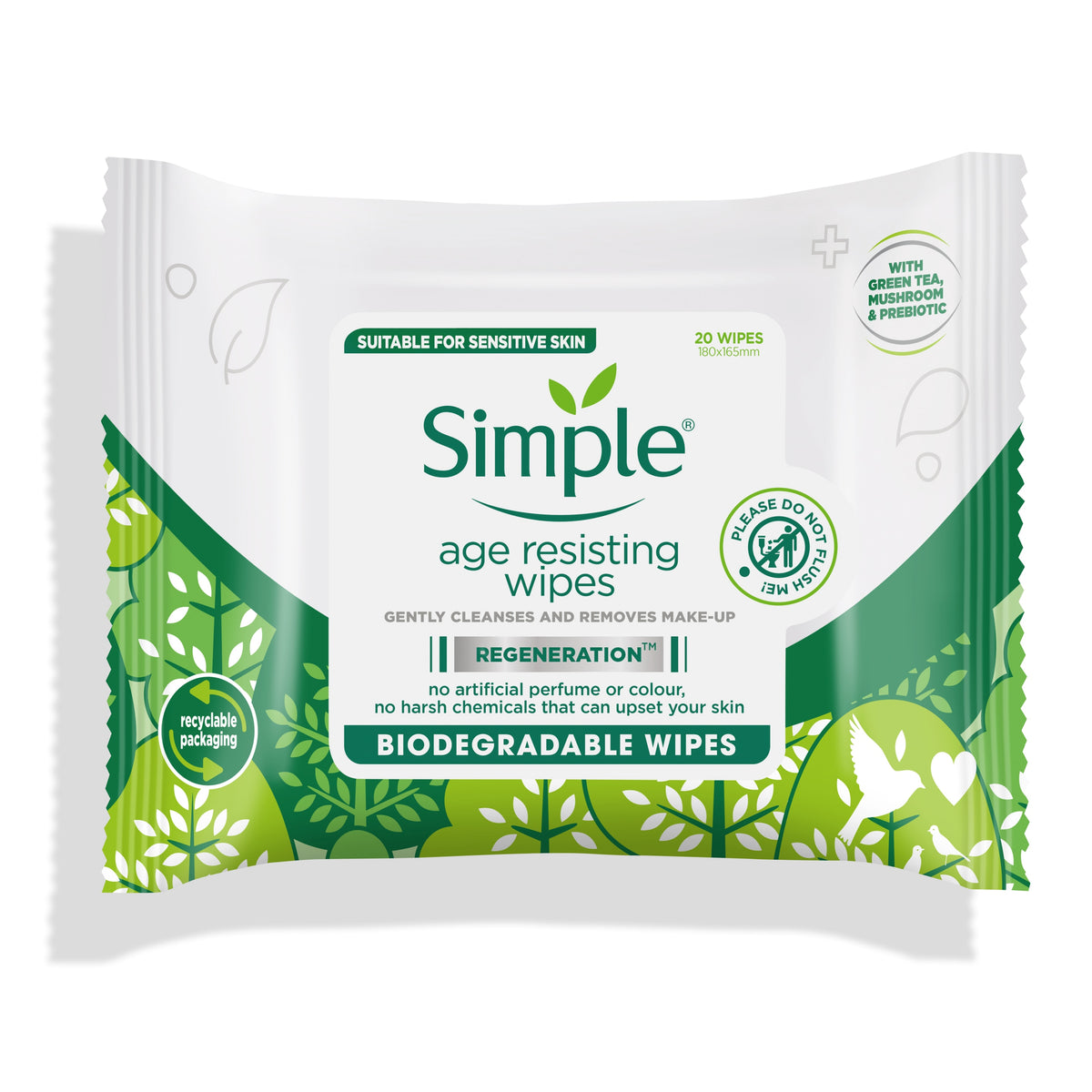 Simple Regeneration Age Resisting Biodegradable Cleansing Wipes 20 wipes pack