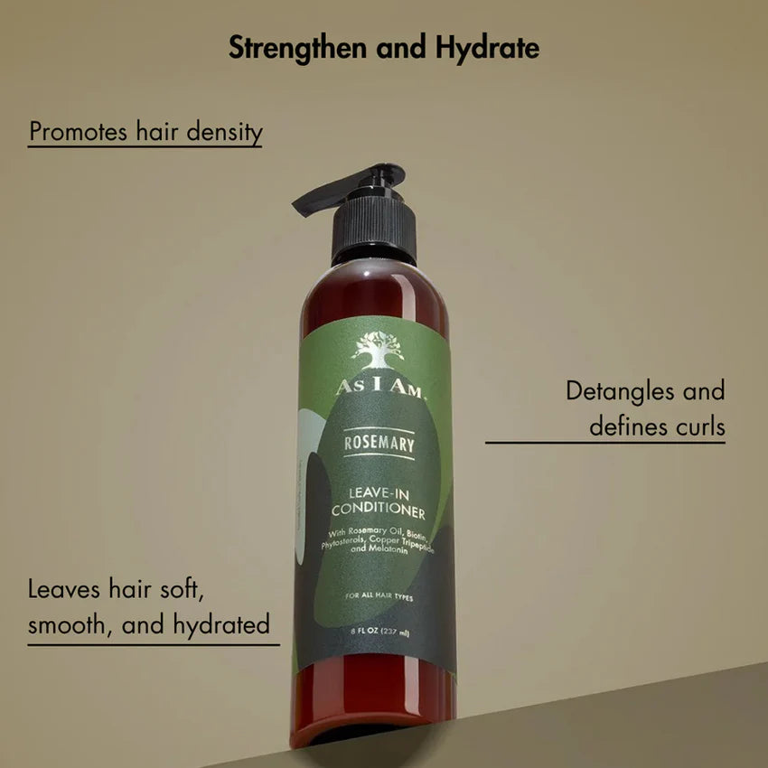 As I Am Rosemary Leave In Conditioner Moisturising & Detangling for Natural Hair & Curls 237ml/8.01 oz - Unlock vibrant, heal