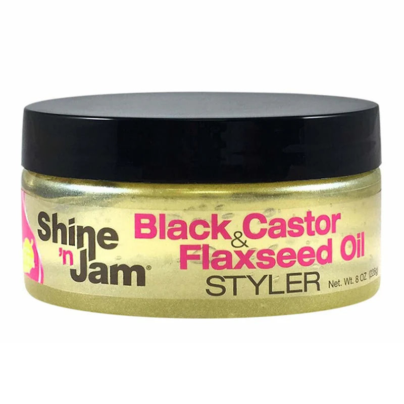 Shine 'n Jam Black Castor & Flaxseed Oil Styler | Nourishing Hold & Shine for Textured Hair 8oz (227g) - Achieve flawless, lo