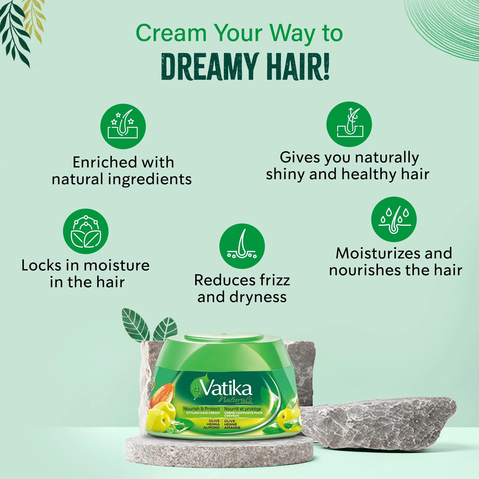 Vatika Naturals Hair Cream Nourish & Protect for All Hair Types 210ml (7.1 oz) - Discover the secret to healthy, protected ha