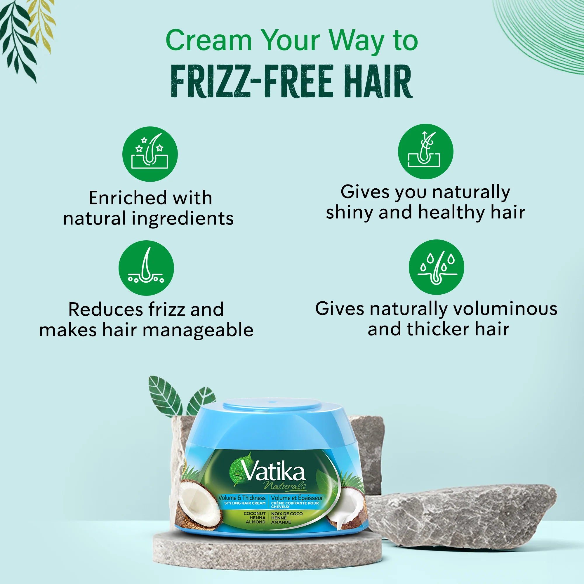 Vatika Naturals Hair Cream Volume & Thickness for Thin Hair 210ml/7.1 oz (Coconut) - Achieve naturally voluminous and thicker