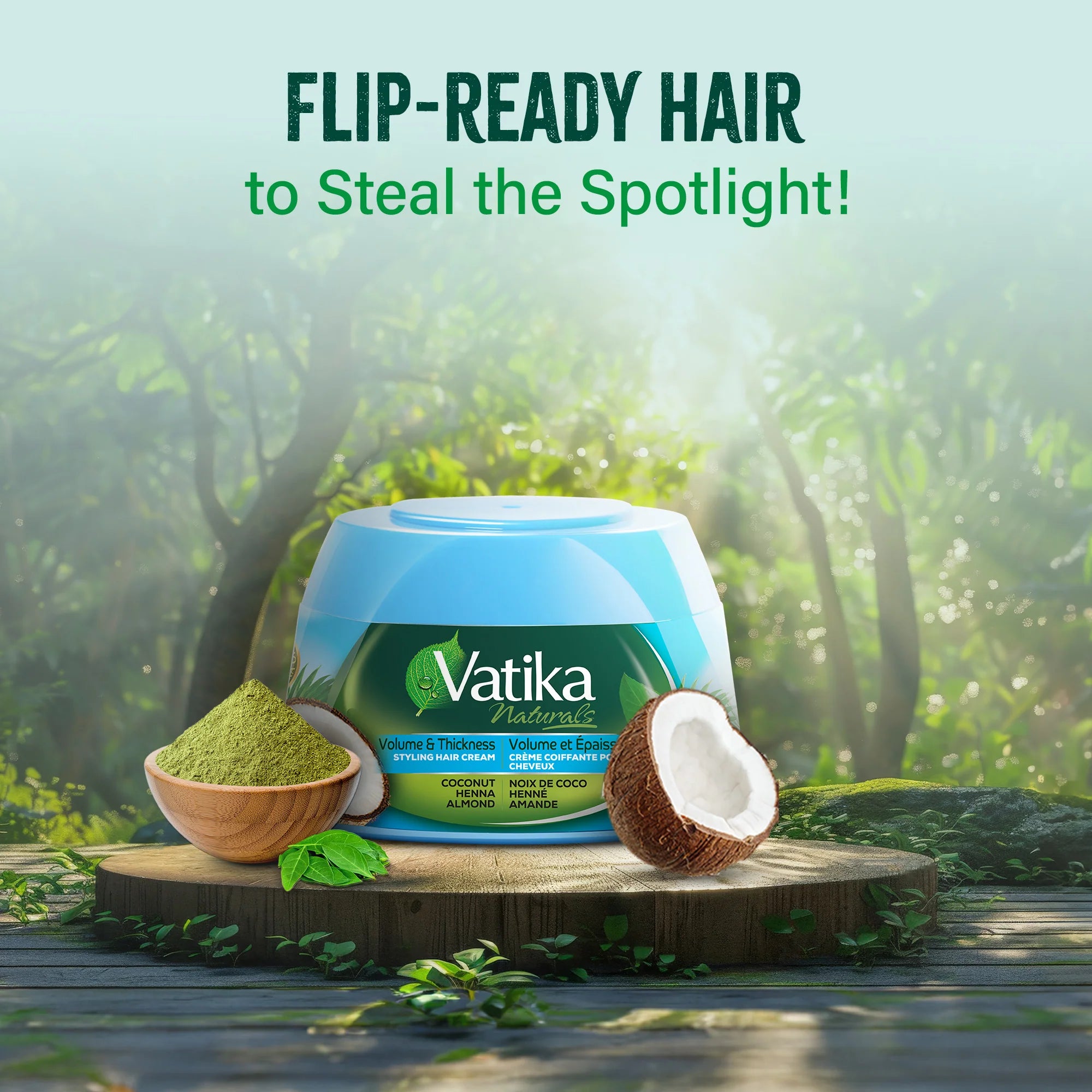 Vatika Naturals Hair Cream Volume & Thickness for Thin Hair 210ml/7.1 oz (Coconut) - Achieve naturally voluminous and thicker