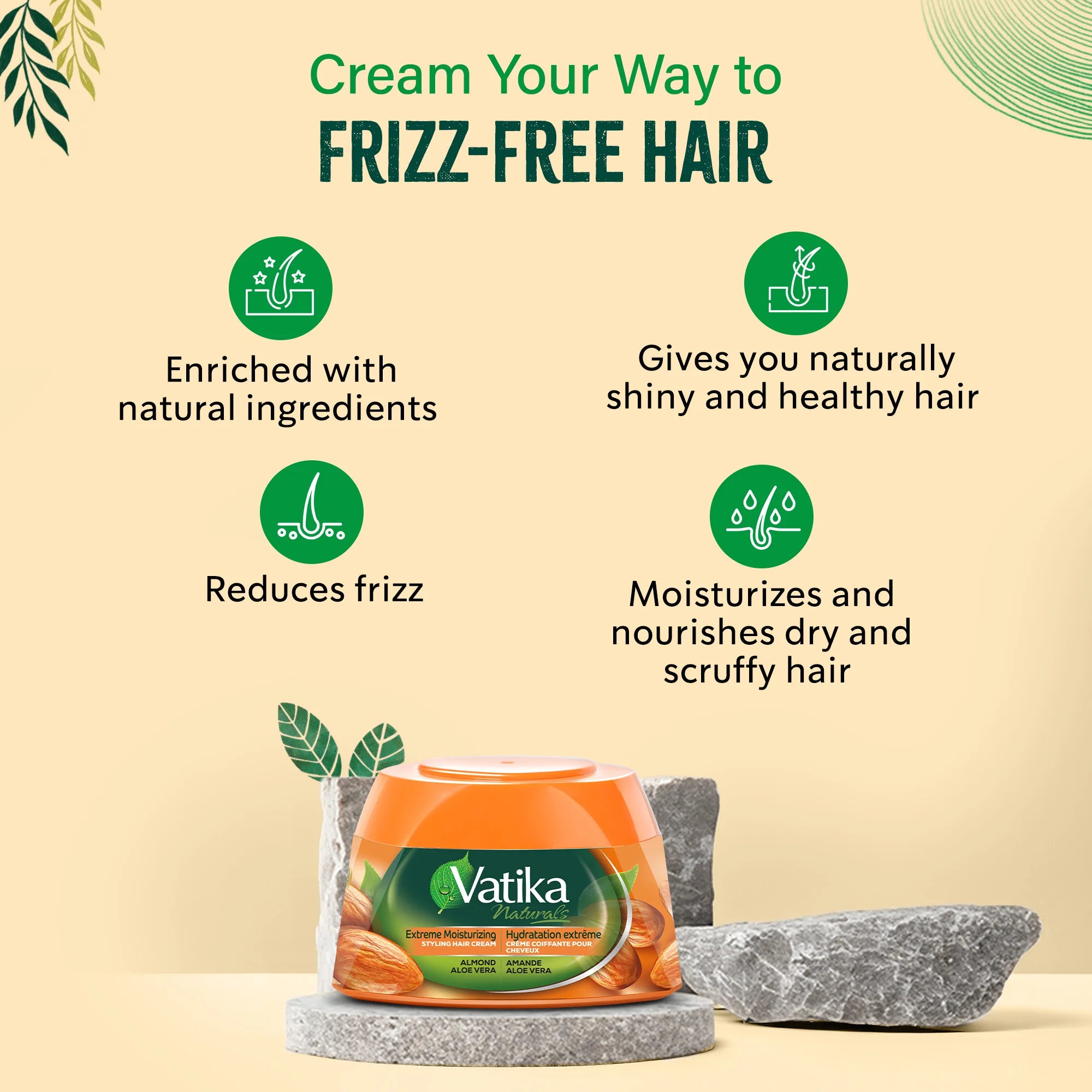 Vatika Naturals Hair Cream Extreme Moisturizing for Dry & Frizzy Hair (210ml/7.1 oz, Almond) - Experience deep hydration with