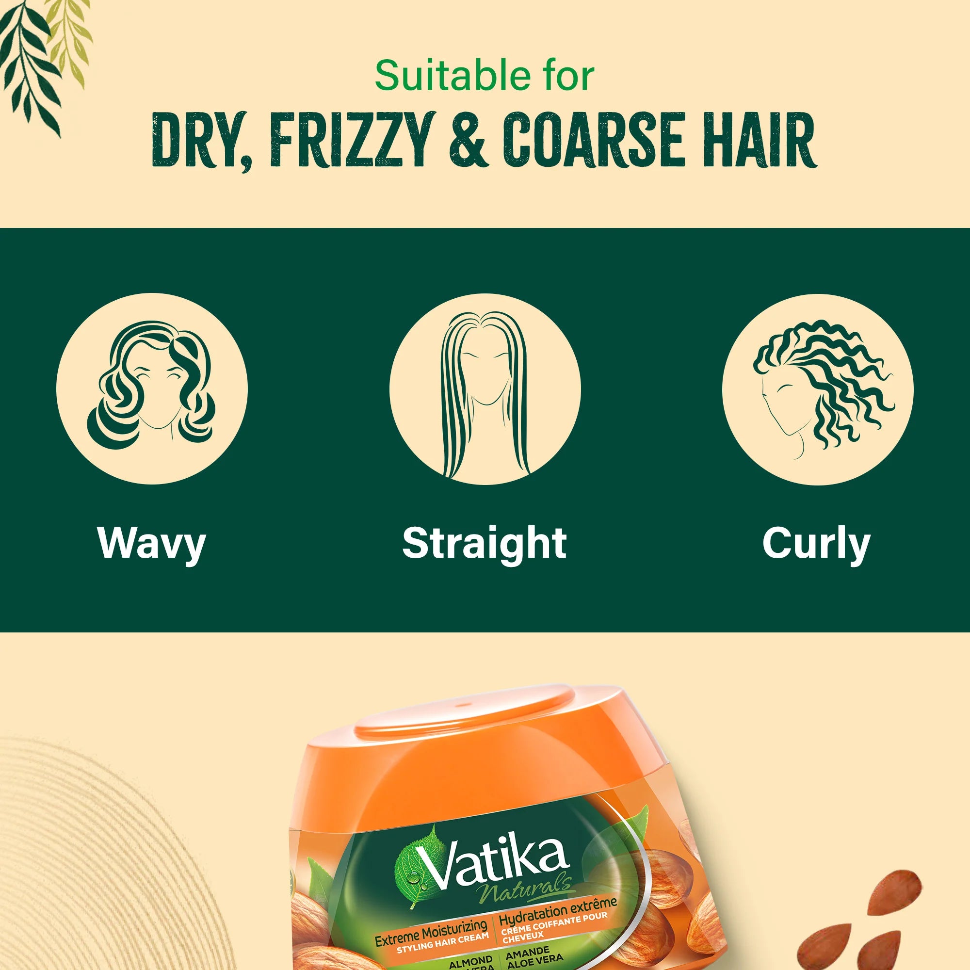 Vatika Naturals Hair Cream Extreme Moisturizing for Dry & Frizzy Hair (210ml/7.1 oz, Almond) - Experience deep hydration with