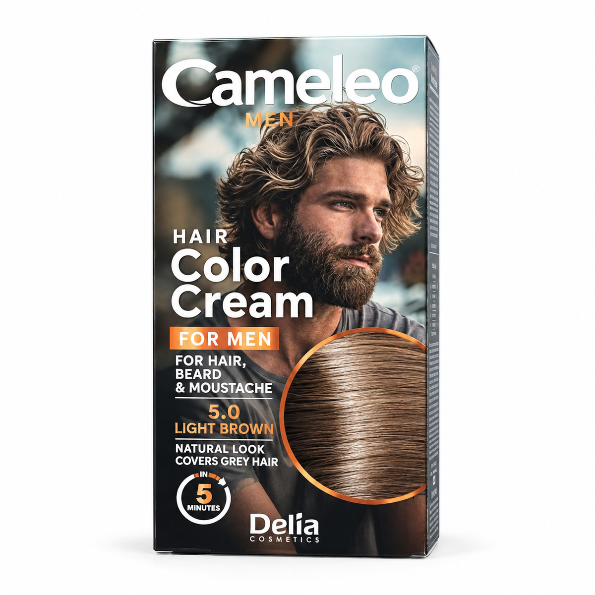 Cameleo Men Crème Colorante Cheveux 5.0 Châtain Clair – Couverture des Cheveux Gris sans Ammoniaque pour Cheveux, Barbe et Moustache