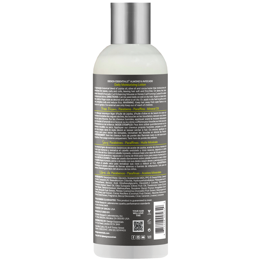 Design Essentials Almond & Avocado Daily Moisturising Lotion 12oz back label