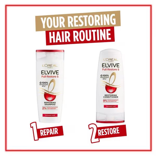 L'Oréal Elvive Full Restore 5 Shampoo for Repairing Damaged Hair 400 ml/13.53 oz - Experience visibly transformed hair with L