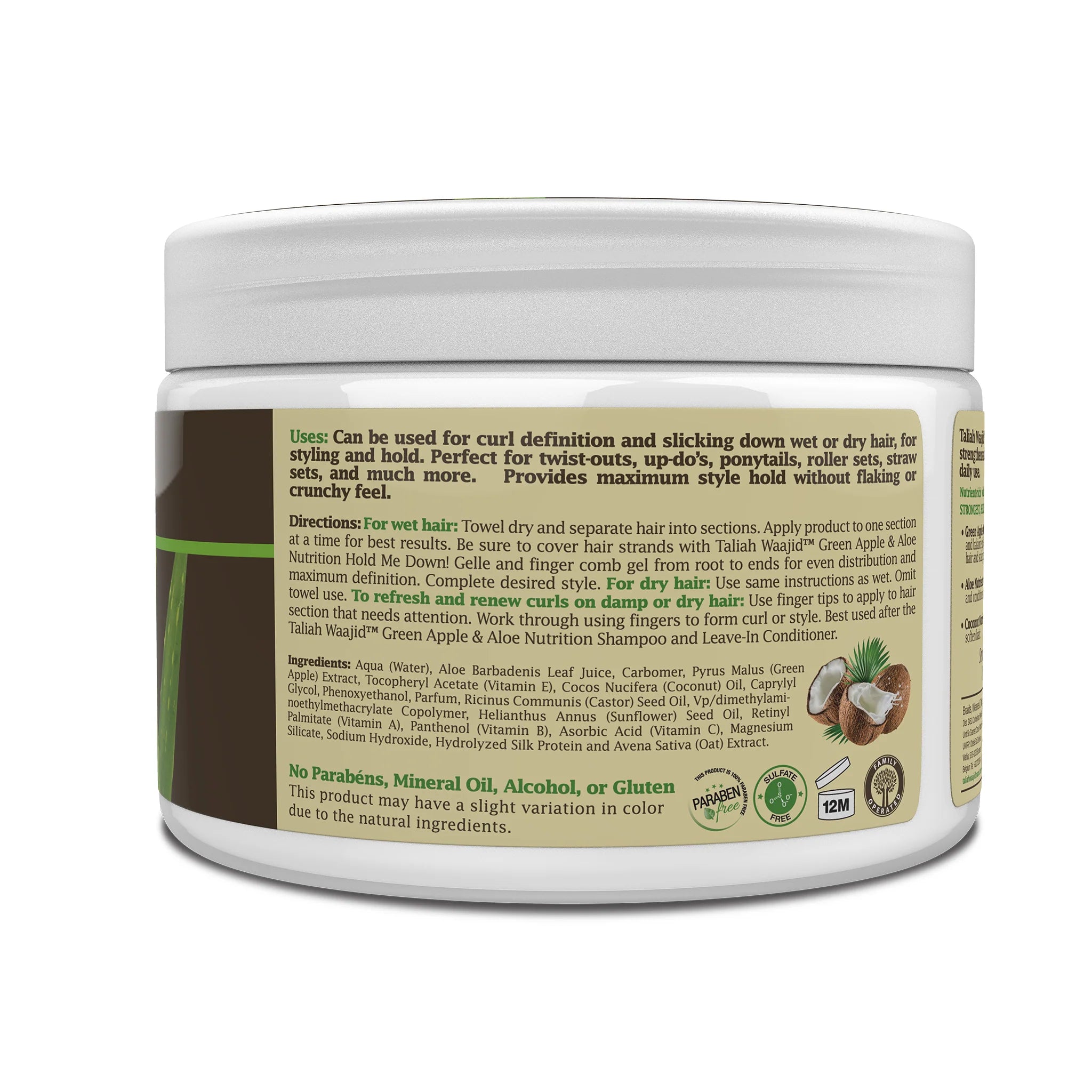 Taliah Waajid Green Apple & Aloe Nutrition Hold Me Down Gelle Strong Hold & Nourishment for All Hair Types 12 oz - Achieve fl