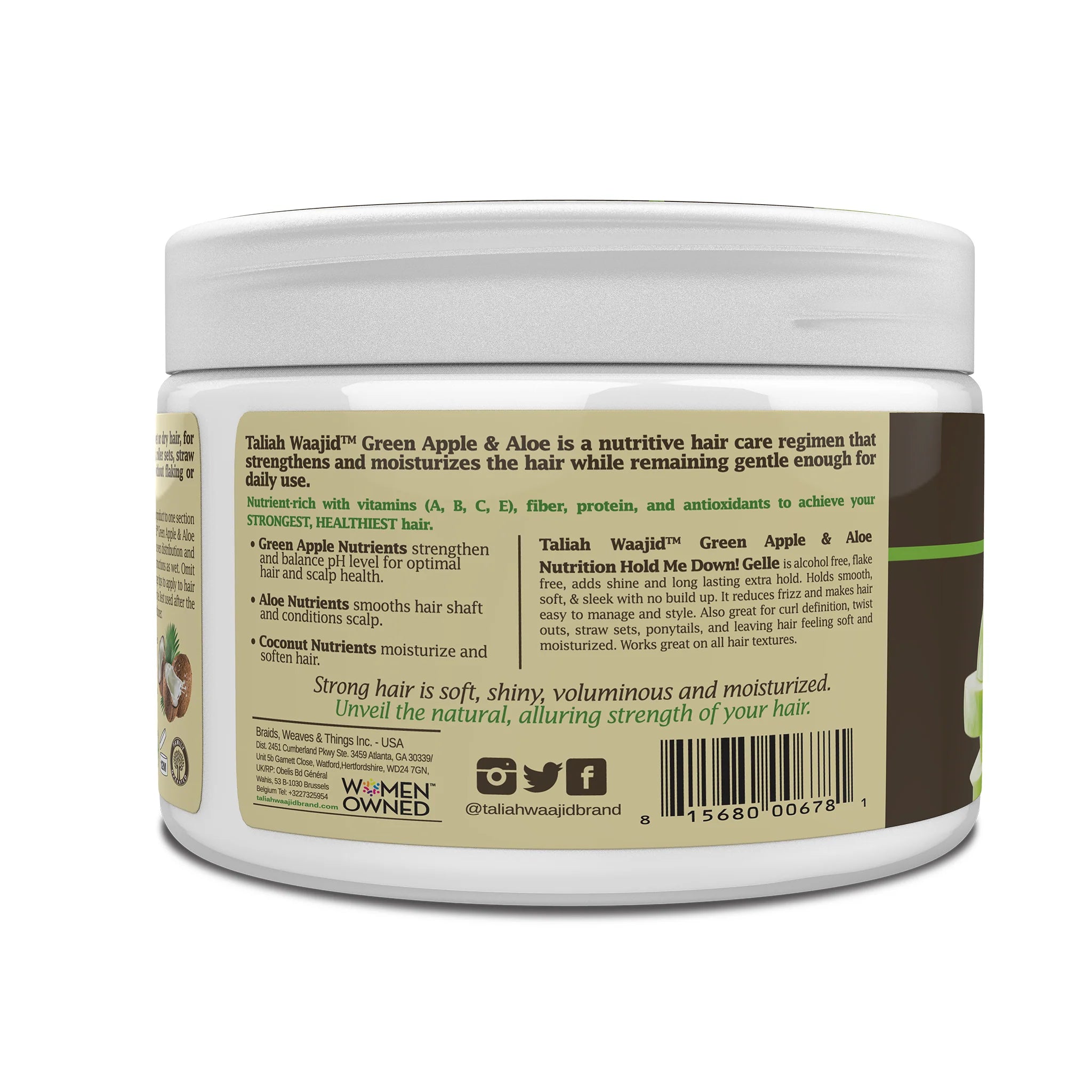 Taliah Waajid Green Apple & Aloe Nutrition Hold Me Down Gelle Strong Hold & Nourishment for All Hair Types 12 oz - Achieve fl
