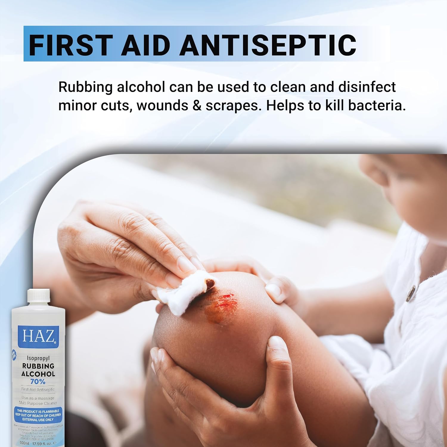 Haz Alcool isopropylique à friction 70 % Antiseptique et désinfectant de premiers soins à usages multiples 500 ml / 16,91 oz