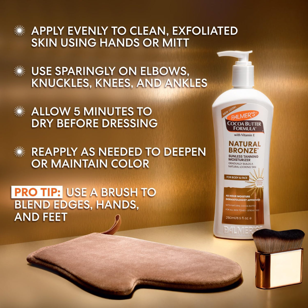 Palmer's Natural Bronze Sunless Tanning Moisturiser/Body Lotion for Body and Face 400ml/250ml