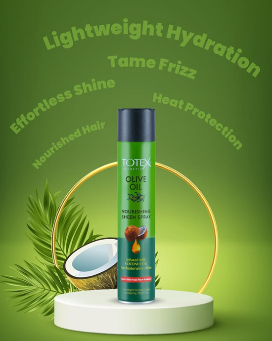 Totex Olive Oil Sheen Spray | Radiant Shine & Deep Hydration | UK