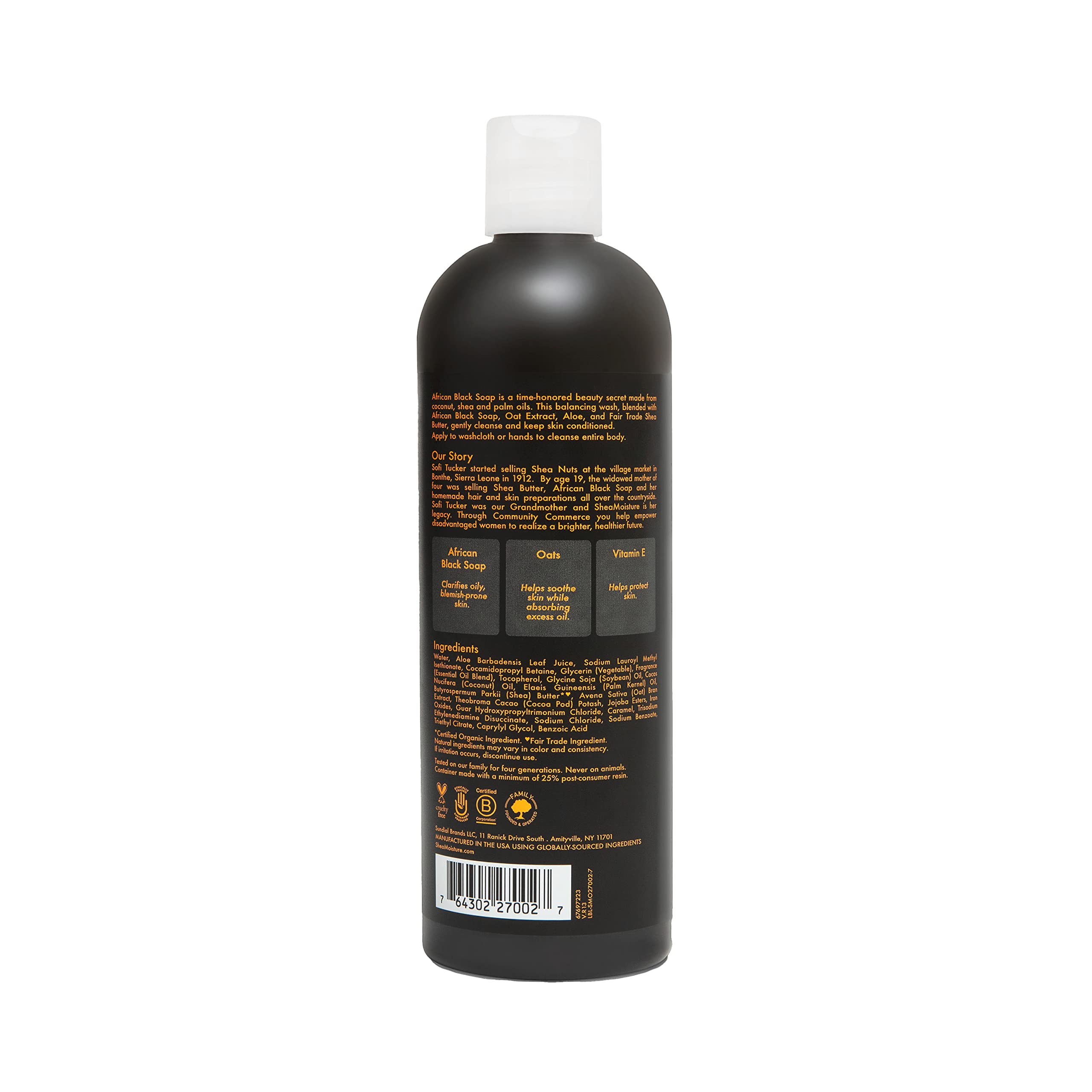 Shea Moisture African Black Soap Soothing Body Wash back side Ingredients list