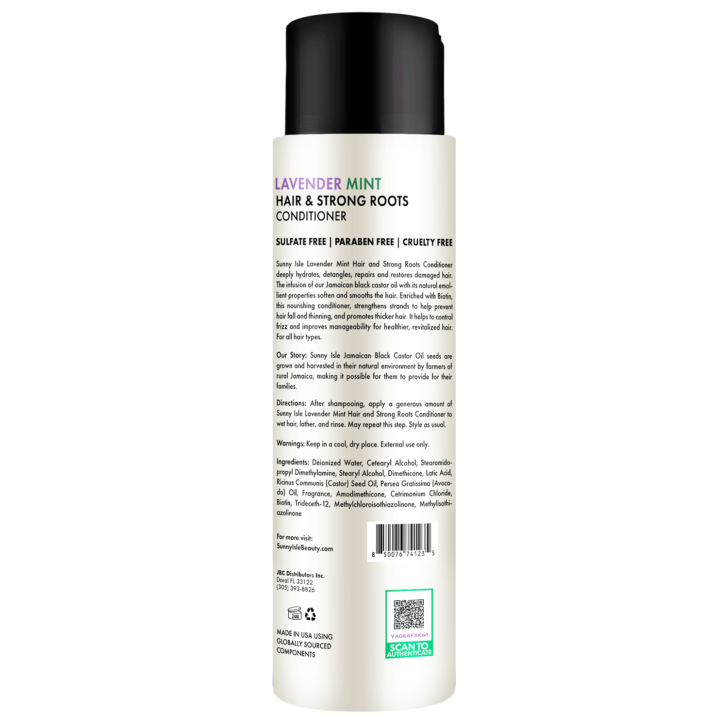 Sunny Isle Lavender Mint Hair & Strong Roots Conditioner 354.88 ml/12.0 oz, back bottle view