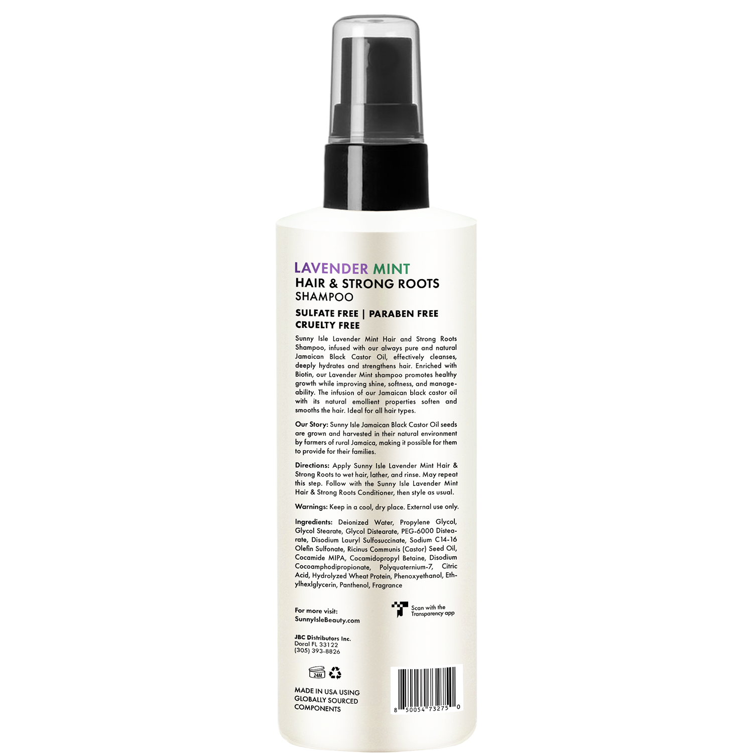 Sunny Isle Lavender Mint Leave-In Detangler Conditioning Treatment 236.58 ml/8.0 oz, back spray bottle view