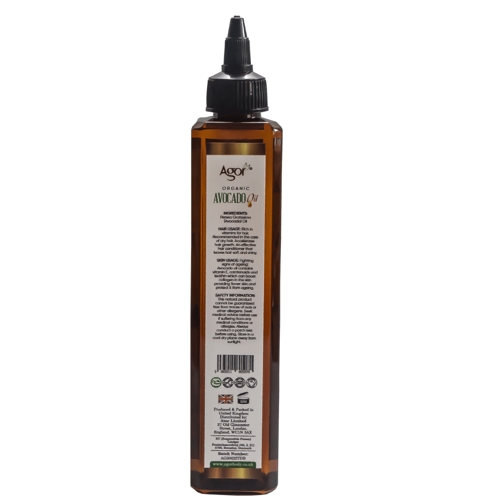 Agor Organic Avocado Oil 250ml bottle, back label