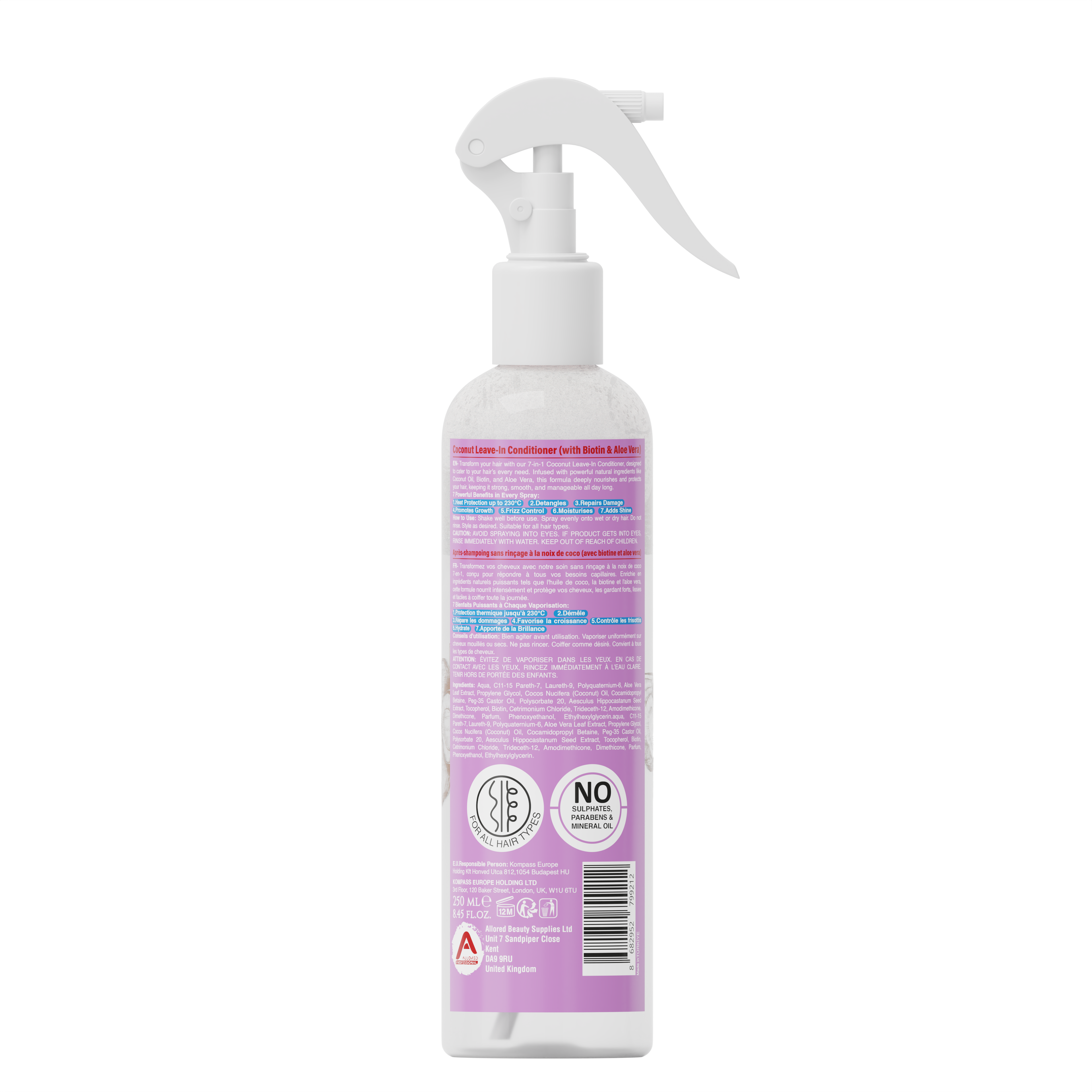 Allored 7-in-1 Coconut Oil Leave-In Conditioner 250 ml back label