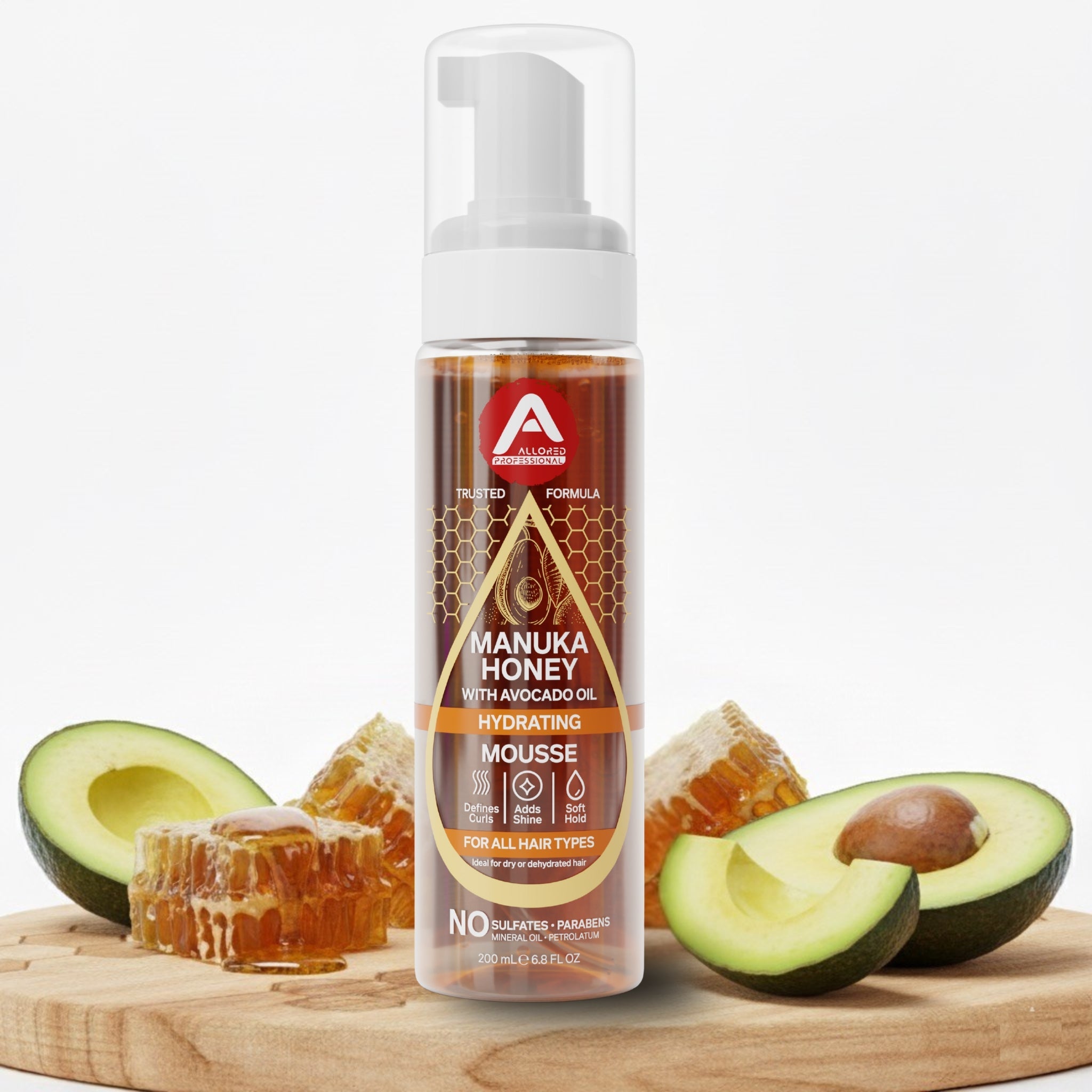 Allored Manuka Honey and Avocado Oil Mousse with honeycomb and avocado