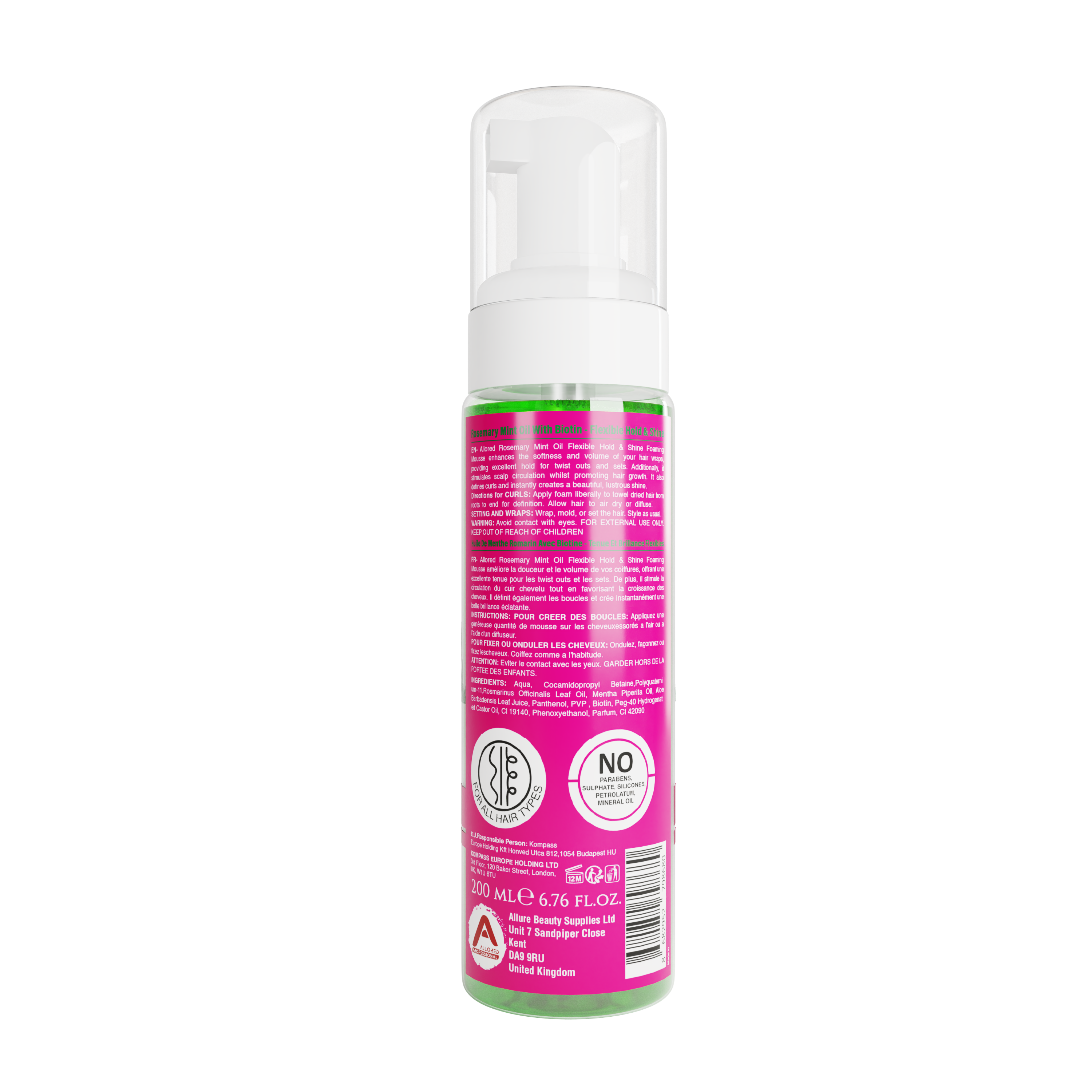 Allored Rosemary Mint Oil with Biotin Mousse 200 ml back label