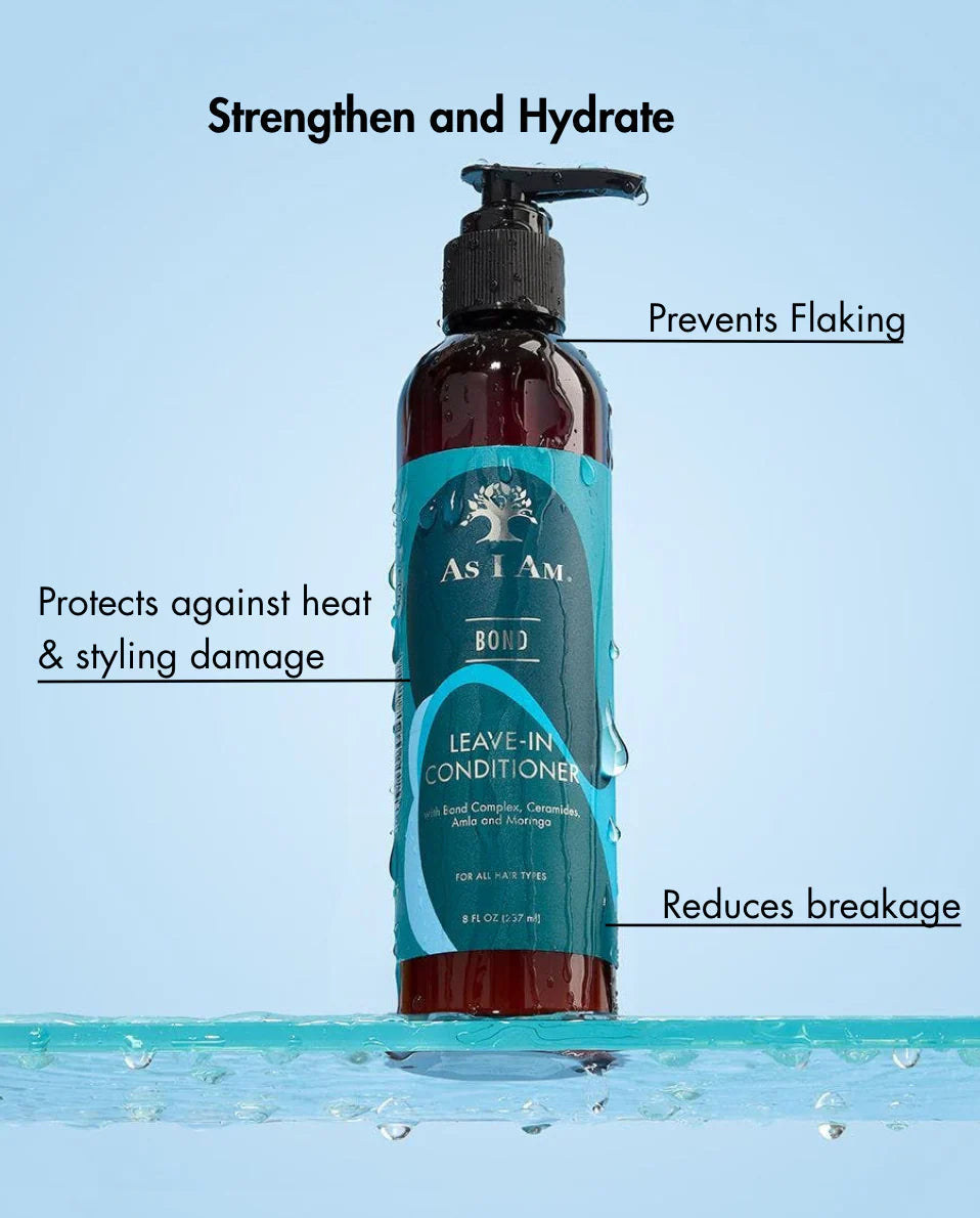 As I Am Bond Leave-In Conditioner bottle with benefit details
