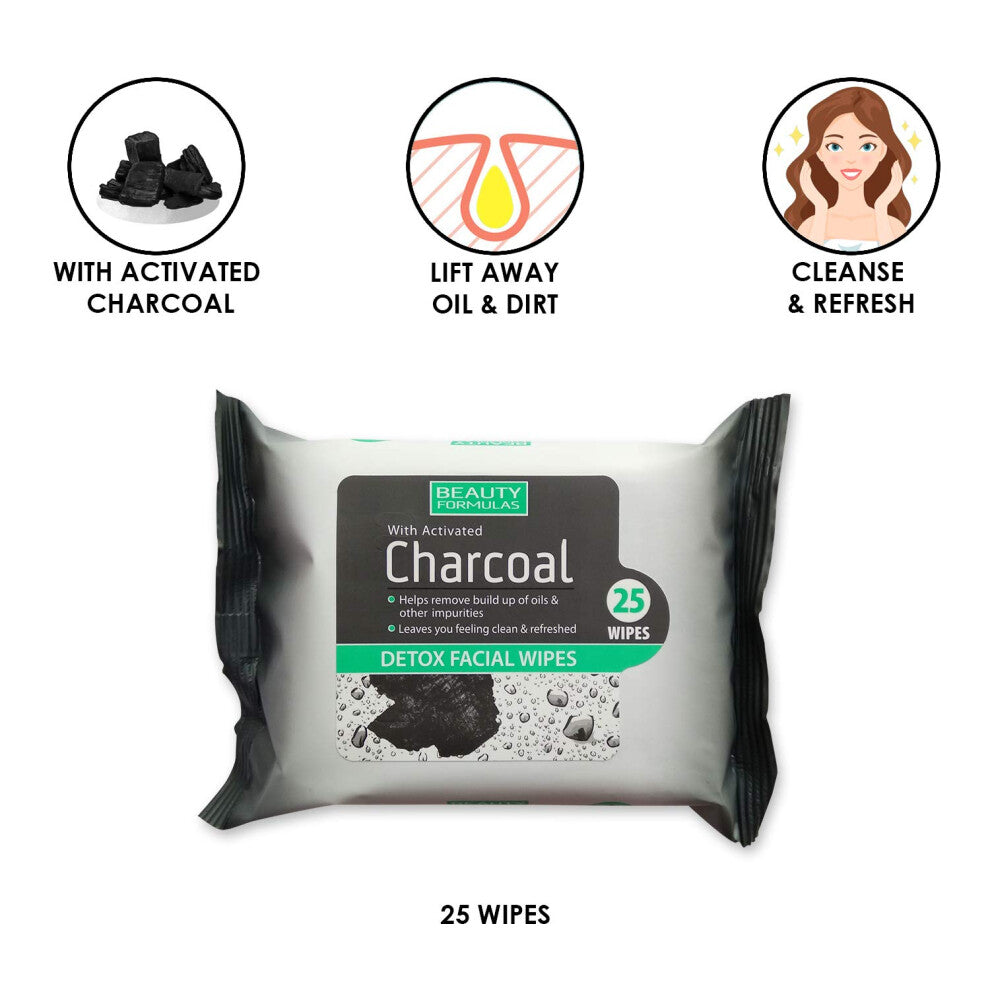 Beauty Formulas Charcoal Detox Facial Wipes Facial Cleansing 25 wipes product image 2