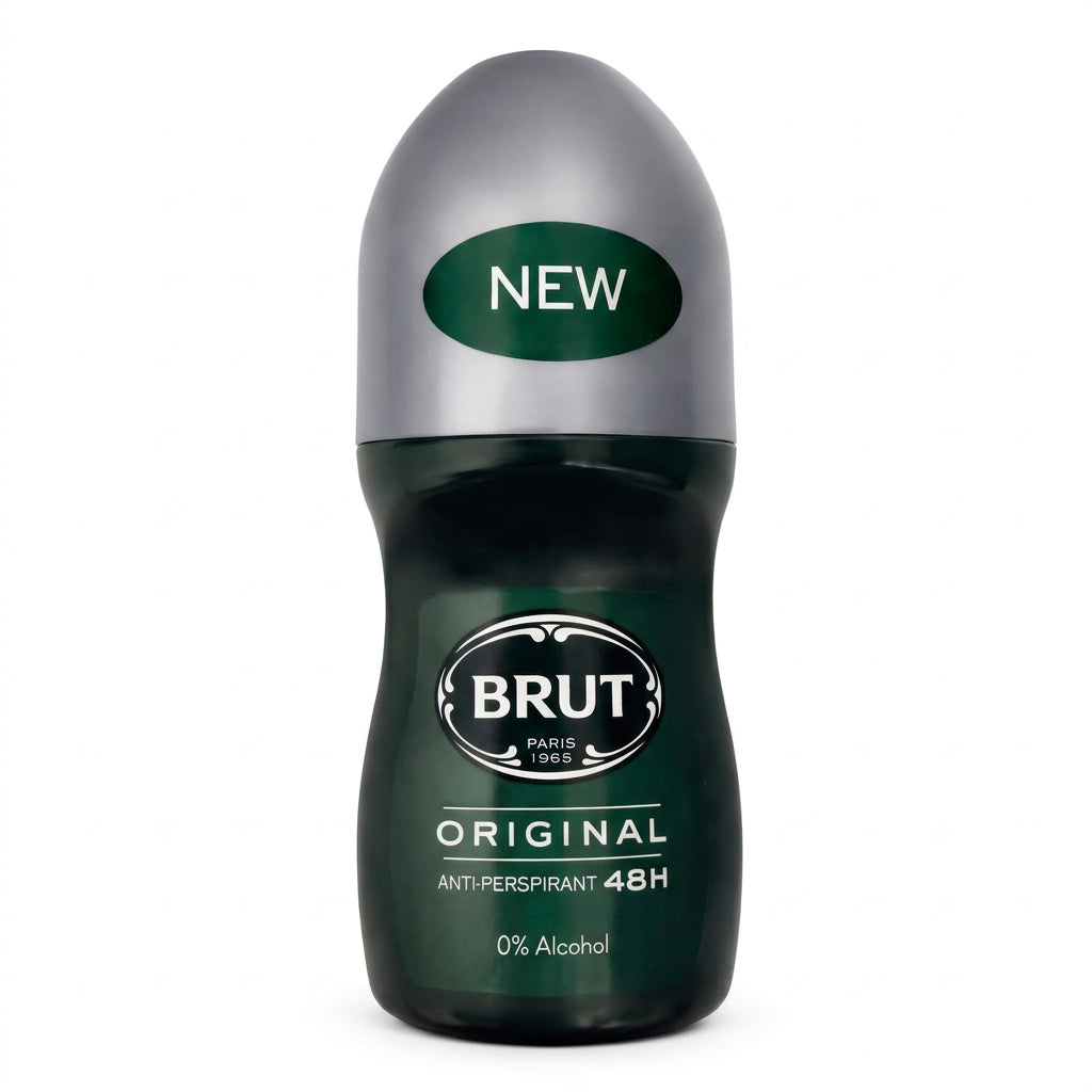 Brut Original Anti-Perspirant 48H roll-on bottle with a grey cap, front view