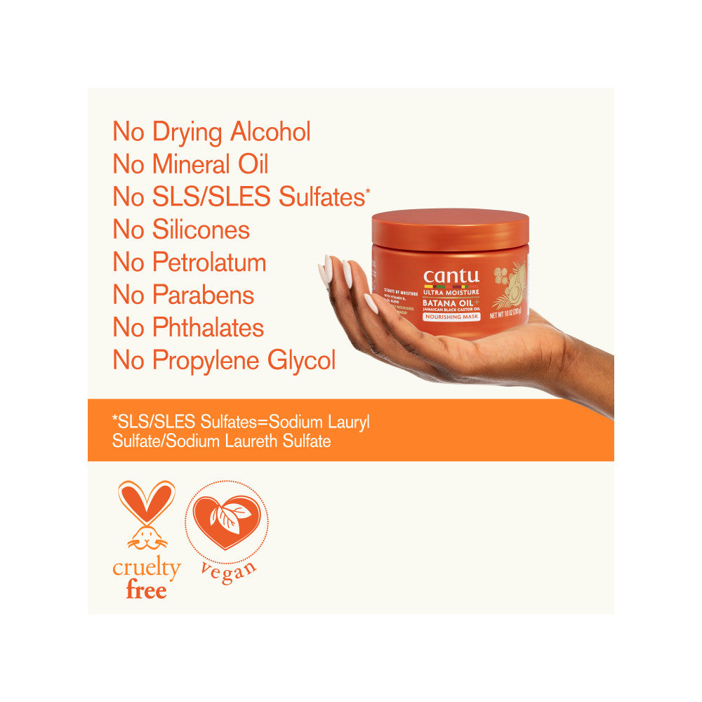 Cantu nourishing mask formula exclusions and vegan symbols