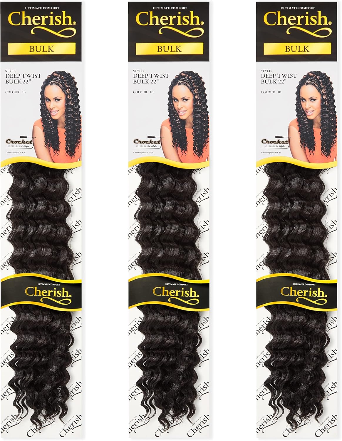 Cherish/Deep Twist Bulk 22'' / Crochet Hair Braids/Colour - 1B / Pack of 3