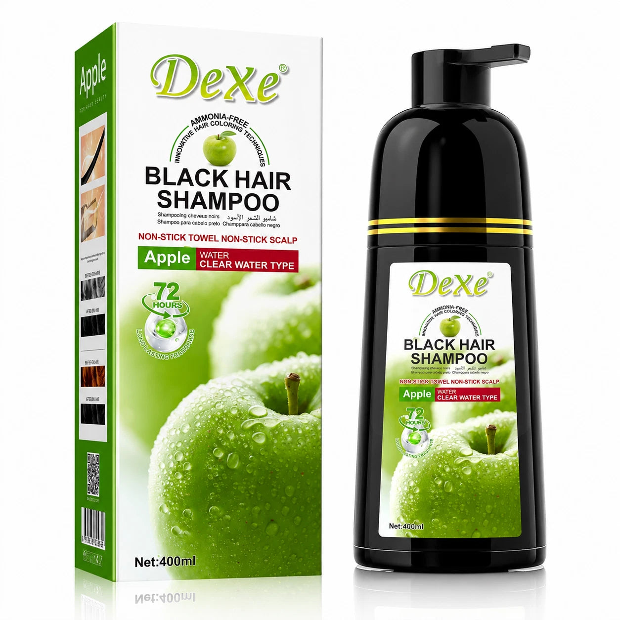 Dexe Apple Black Hair Dye Shampoo 400ml bottle and box