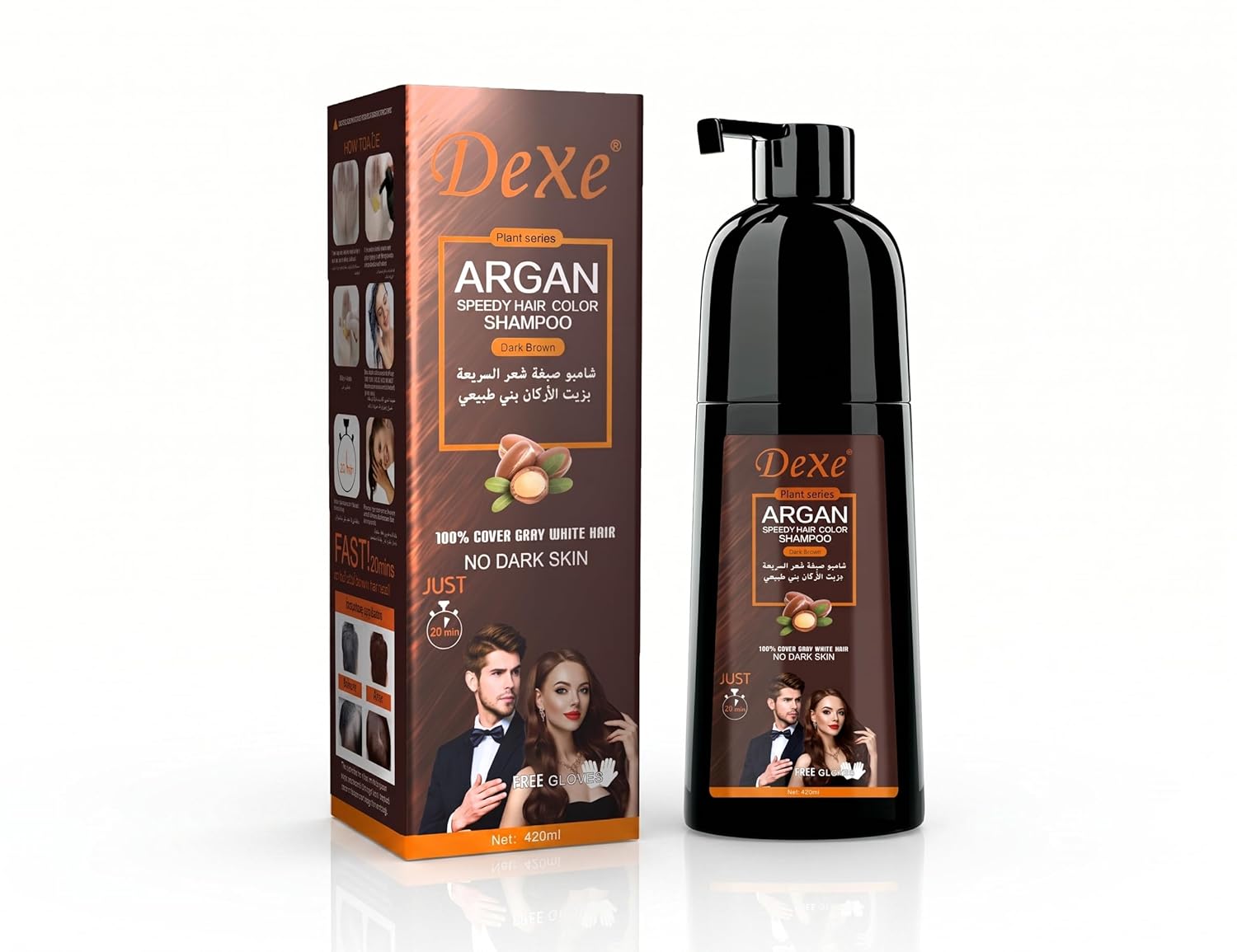 Dexe Argan Instant Hair Colour Shampoo for Grey Hair | Dark Brown
