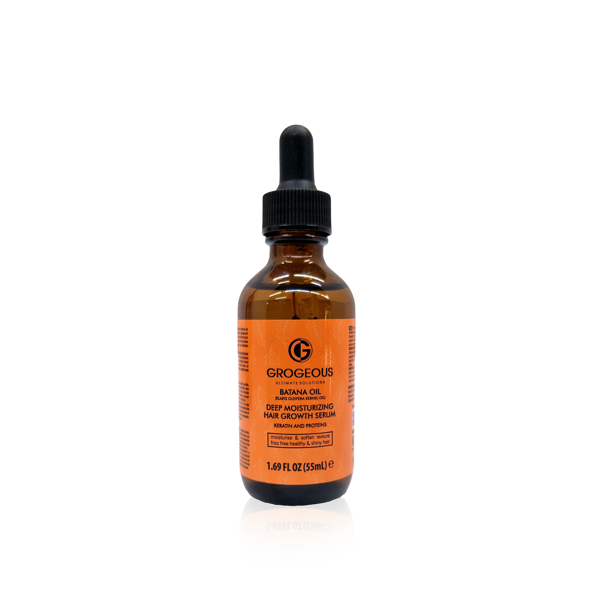 Grogeous Batana Oil Hair Growth Serum bottle with dropper on white