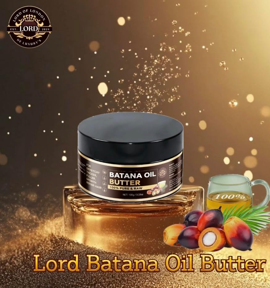 Batana Oil Butter jar with fruit and golden styling