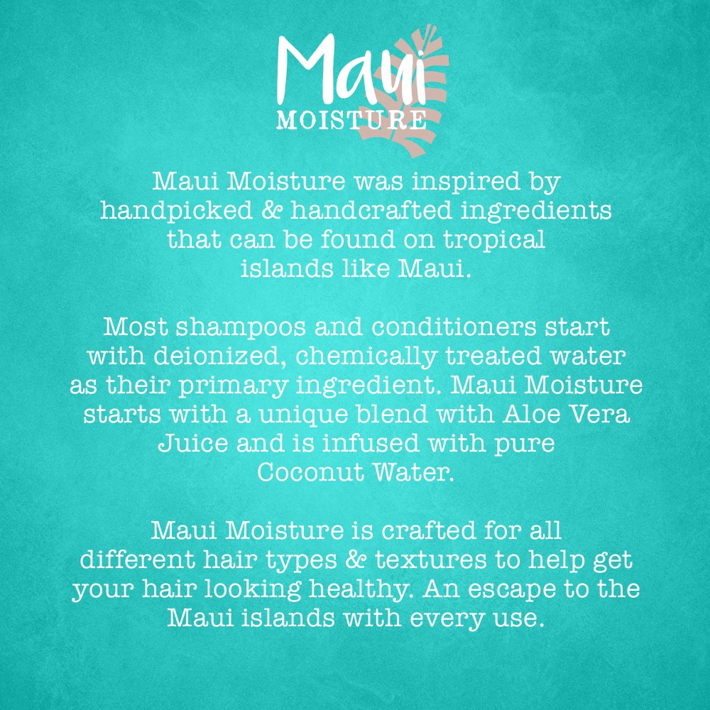 Teal Maui Moisture brand message graphic about aloe vera juice and coconut water