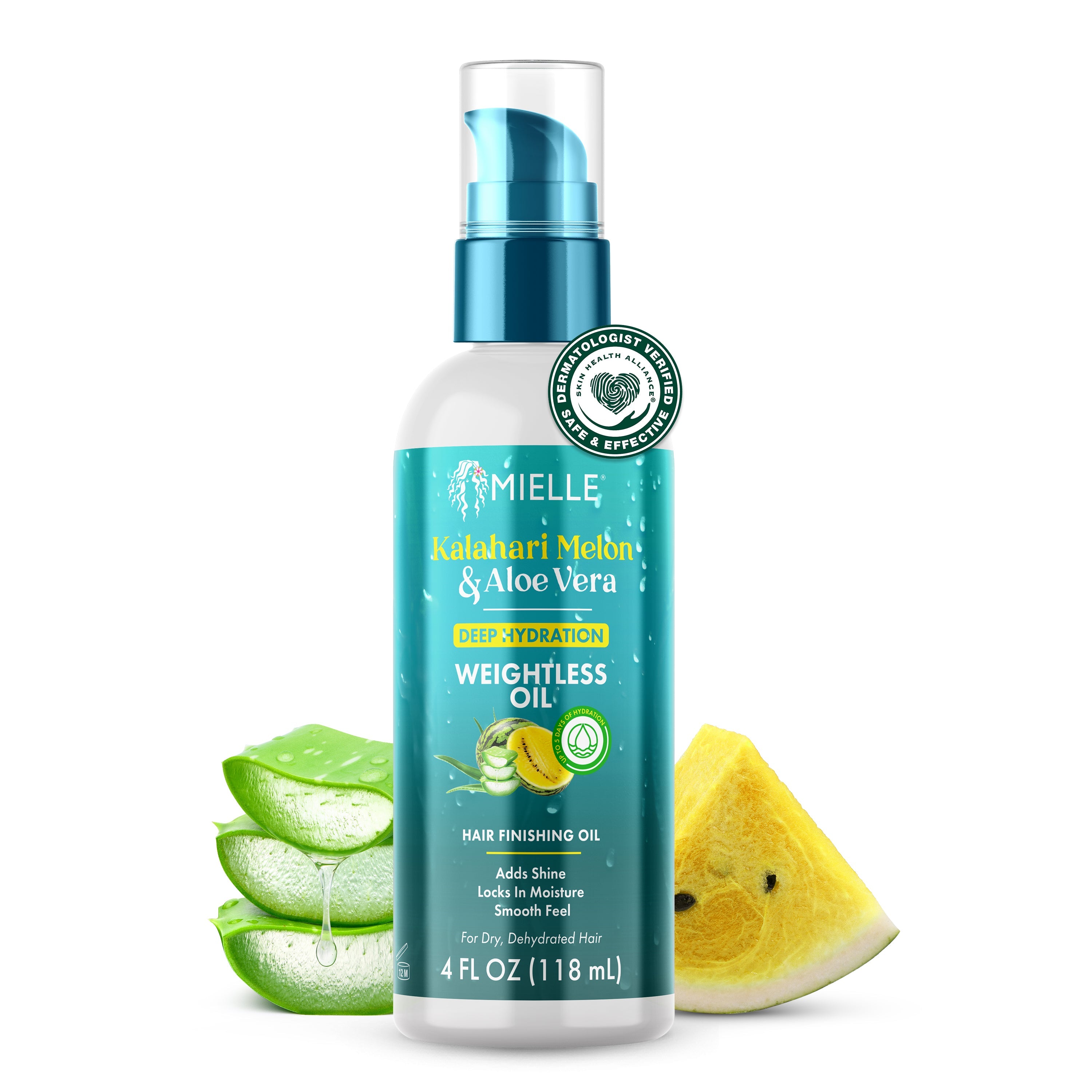 Mielle Kalahari Melon and Aloe Vera Weightless Oil 118ml bottle, front view