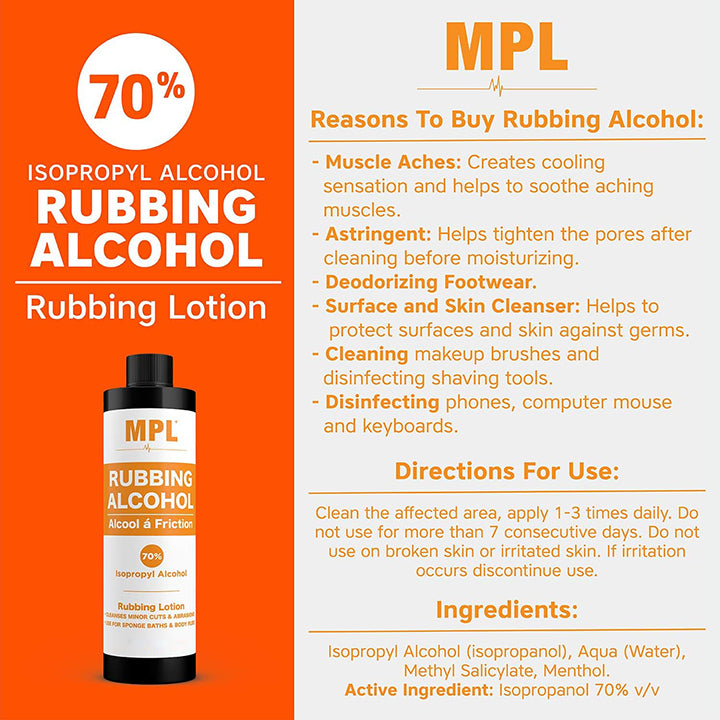 MPL Rubbing Alcohol Antiseptic Skin Cleanser for Men's Shaving & First Aid 240 ml - MPL Rubbing Alcohol 240ml is your ultimat
