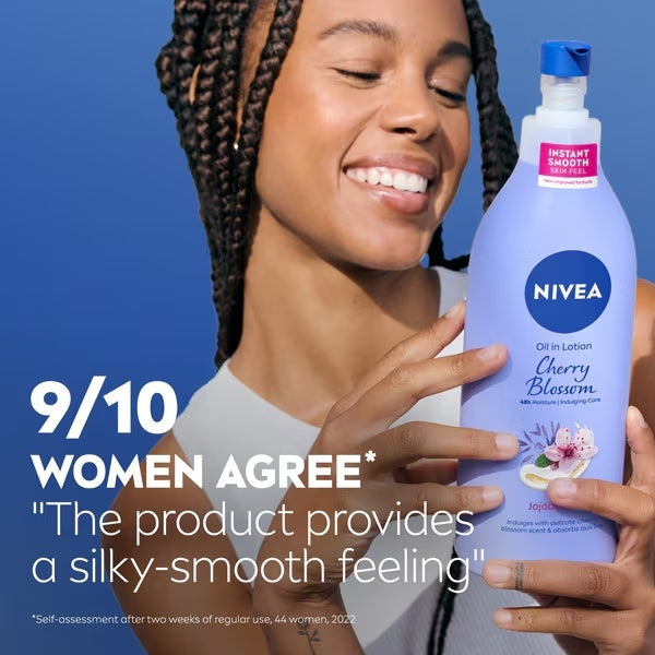 Nivea Cherry Blossom lotion skin-feel testimonial graphic