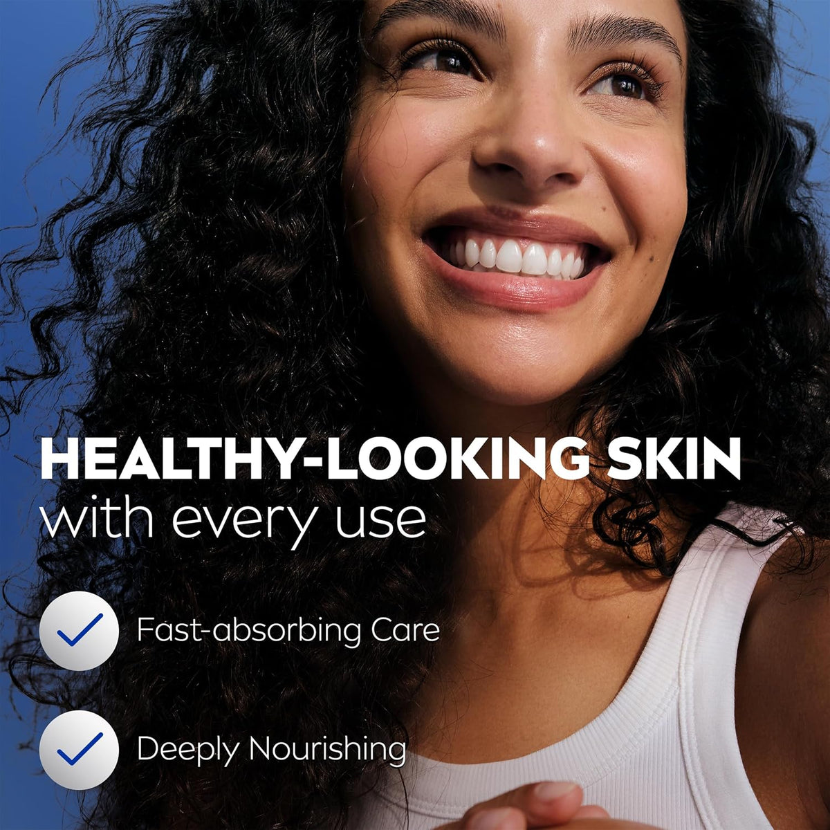 Nivea Express Hydration healthy-looking skin graphic with smiling woman