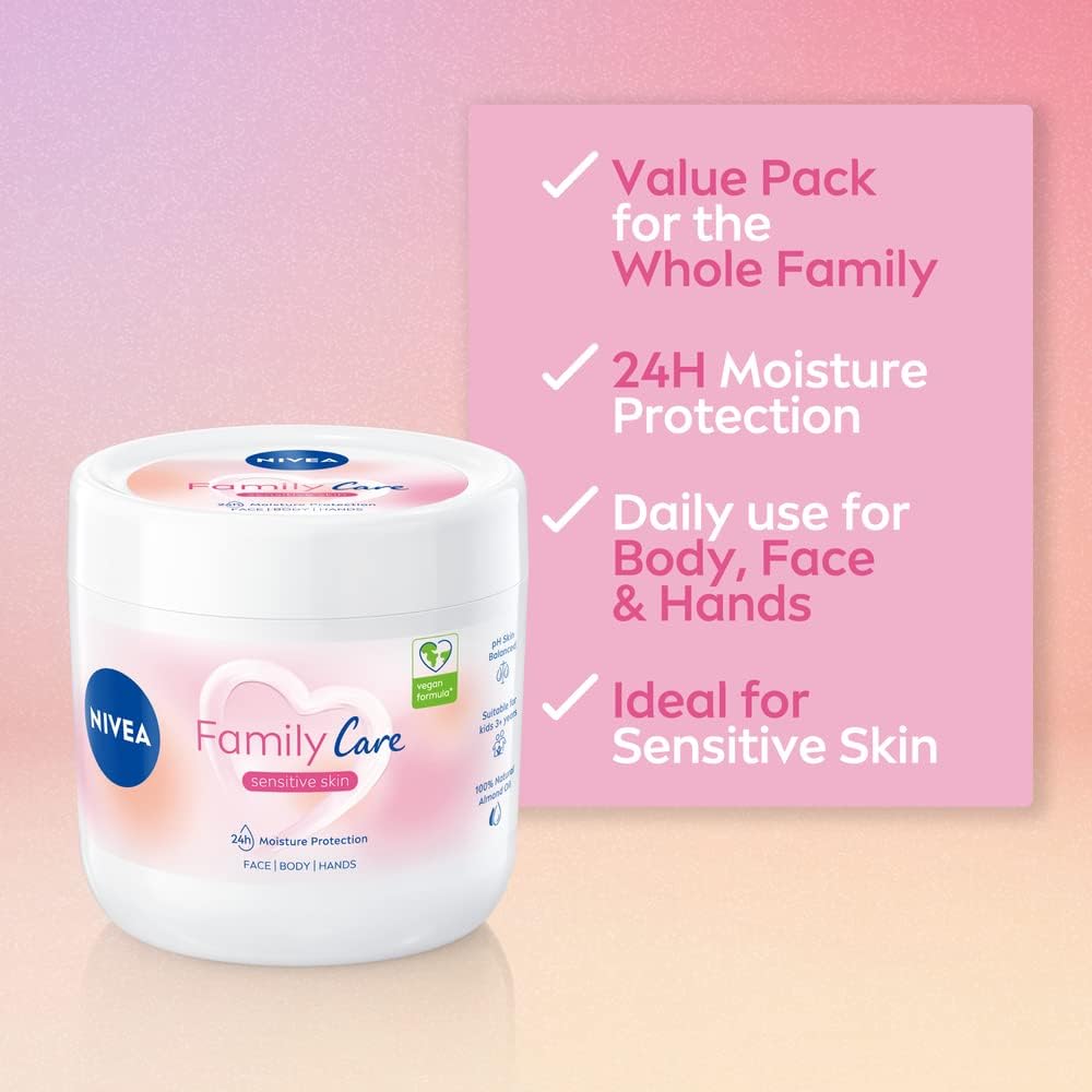 Nivea Family Care Sensitive cream jar with daily-use benefits
