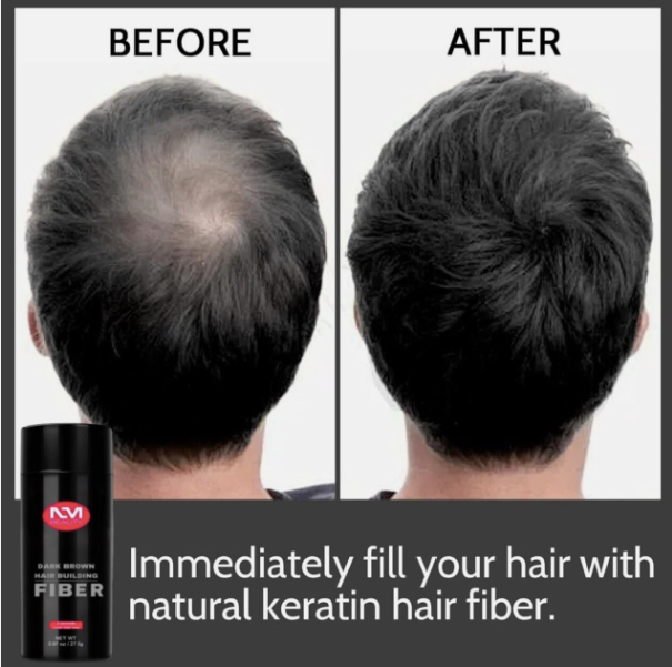 NM Beauty Hair Building Fibres before and after coverage visual