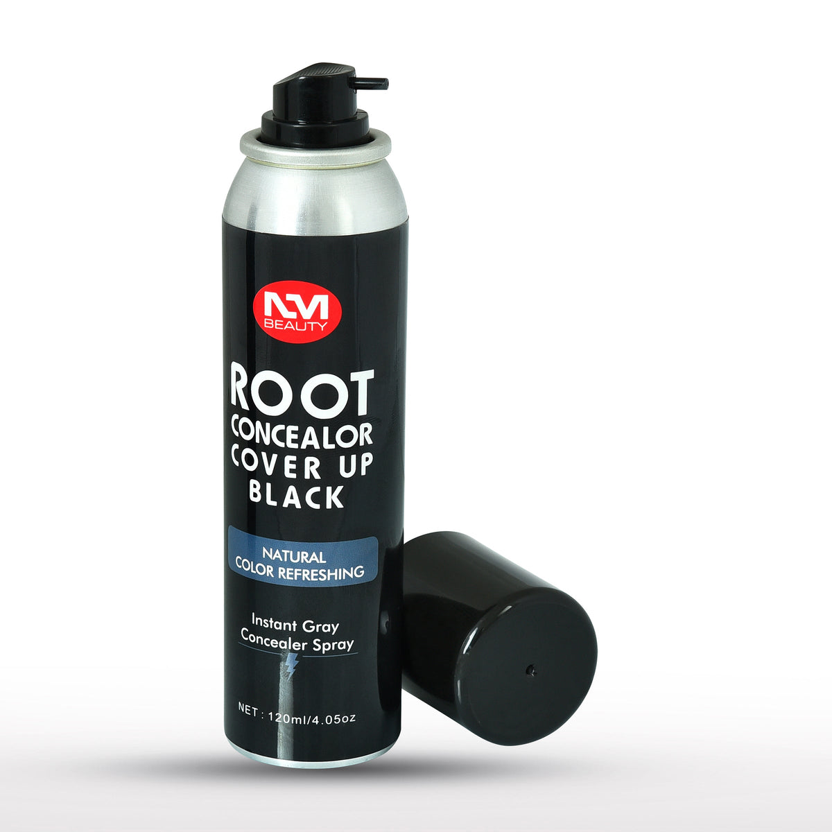 NM Beauty Root Concealer Spray Black bottle with cap removed