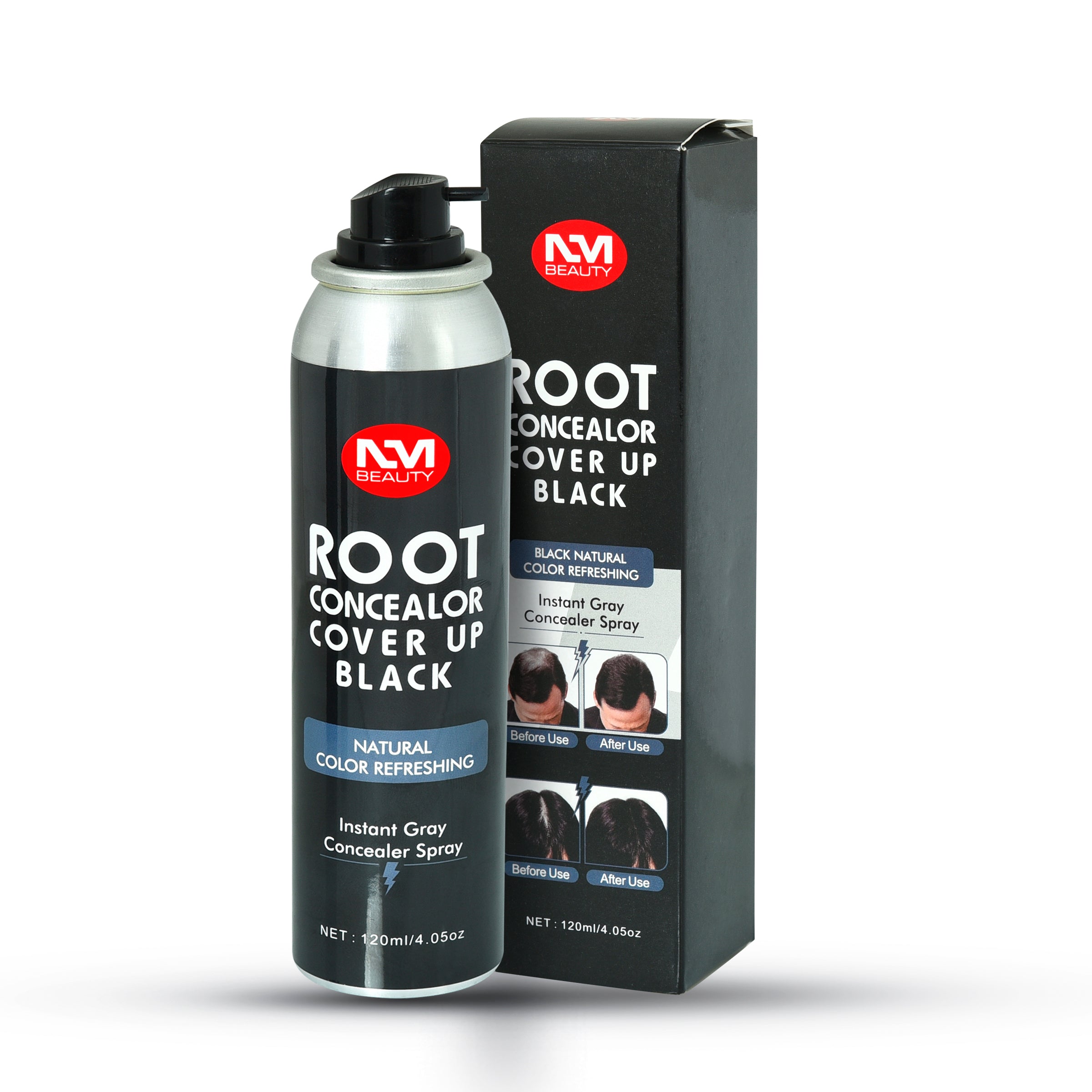 NM Beauty Professional Root Concealer Spray Black 120 ml bottle and box
