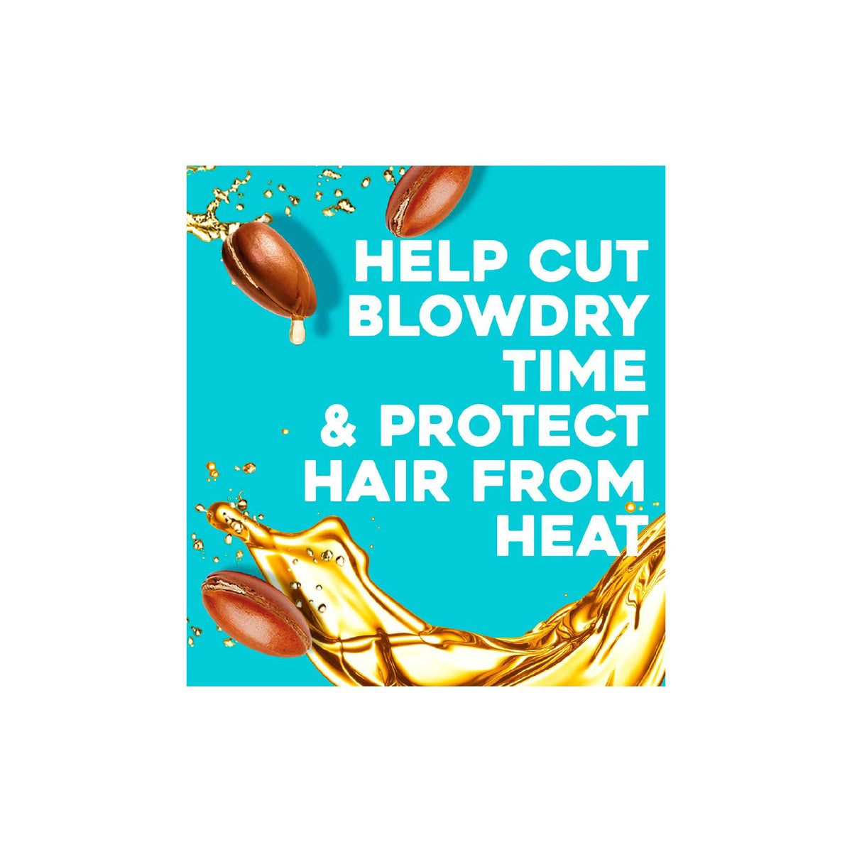 OGX Argan Oil spray blow-dry time and heat protection graphic