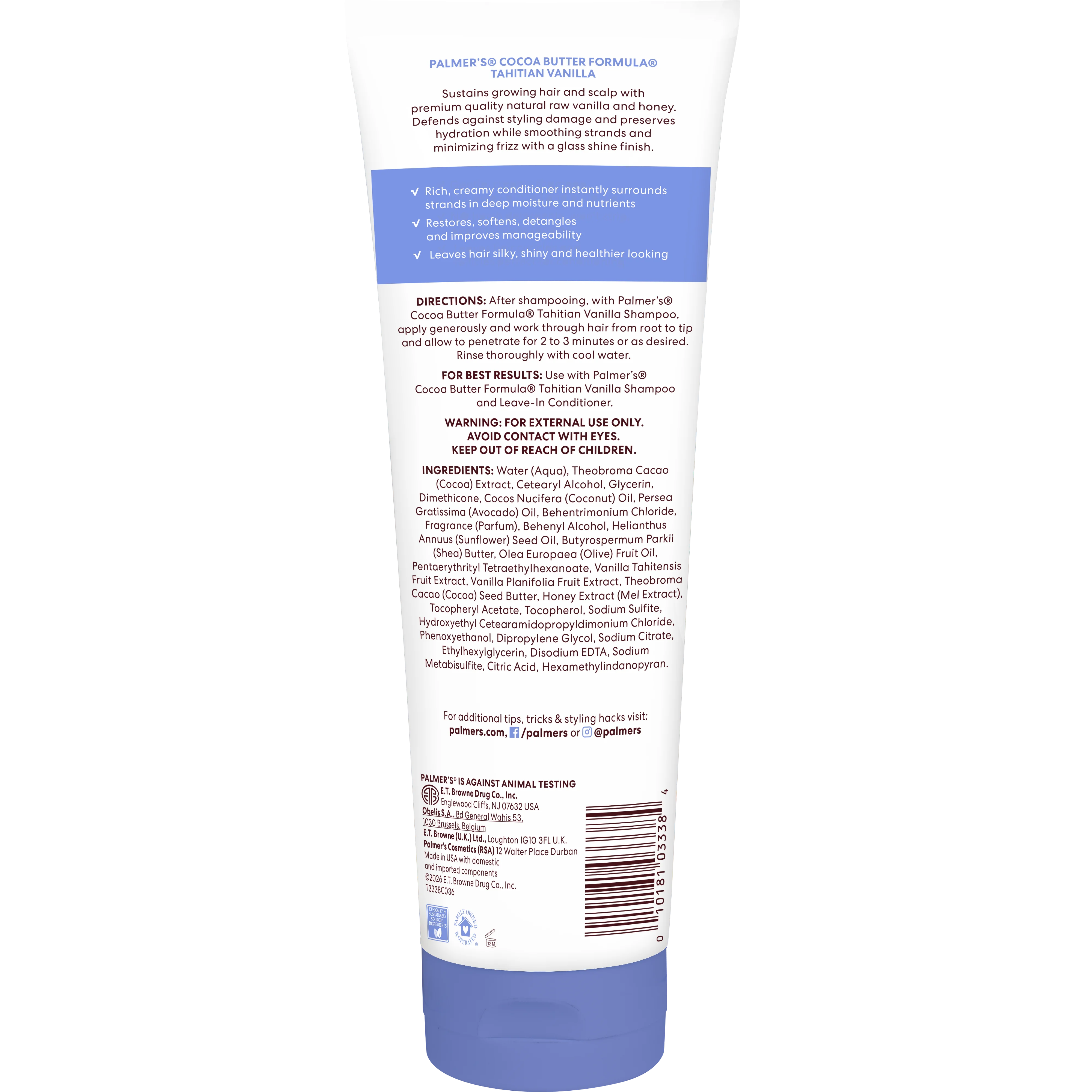 Palmer's Tahitian Vanilla Conditioner 313 ml back label