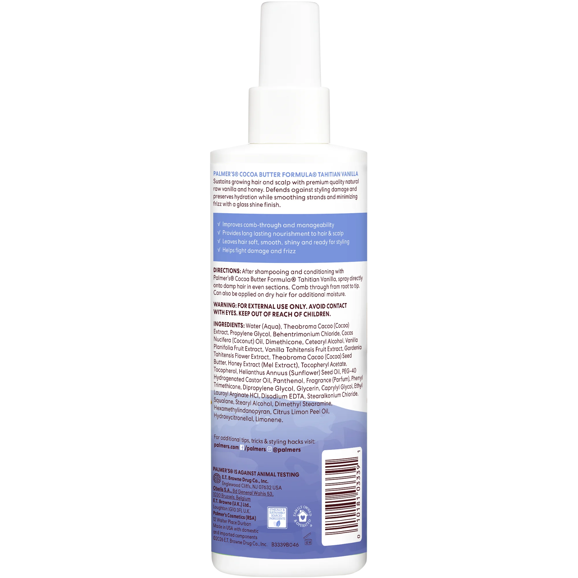 Palmer's Tahitian Vanilla Leave-In Conditioner 250 ml back label