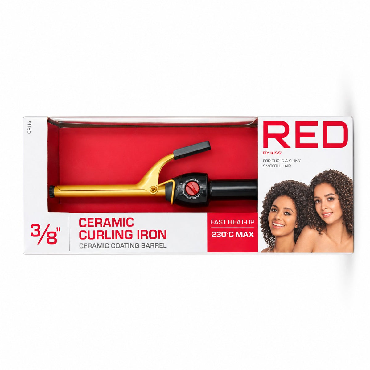 RED by KISS Ceramic Tourmaline Professional Curling Iron for Smooth, Shiny Hair 3/8 Inch