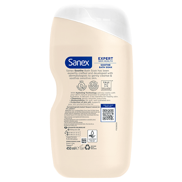 Sanex Soothing Bath Soak 450 ml back label