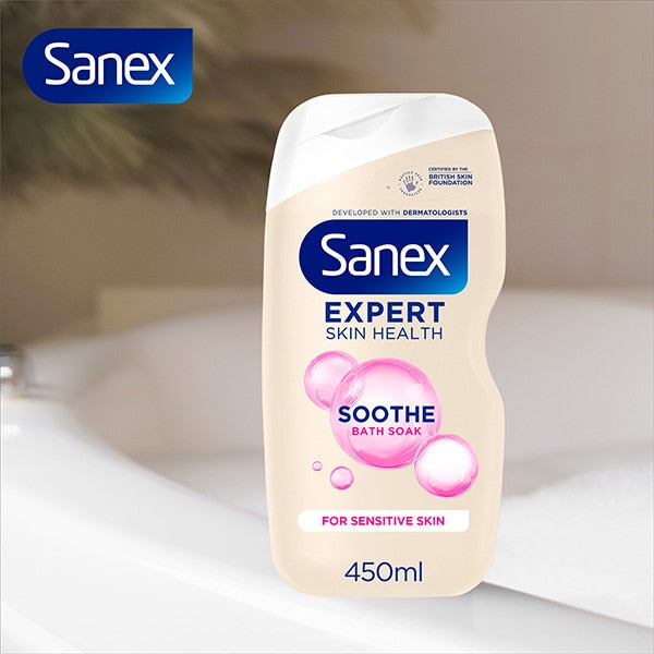 Sanex Soothing Bath Soak beside a bath
