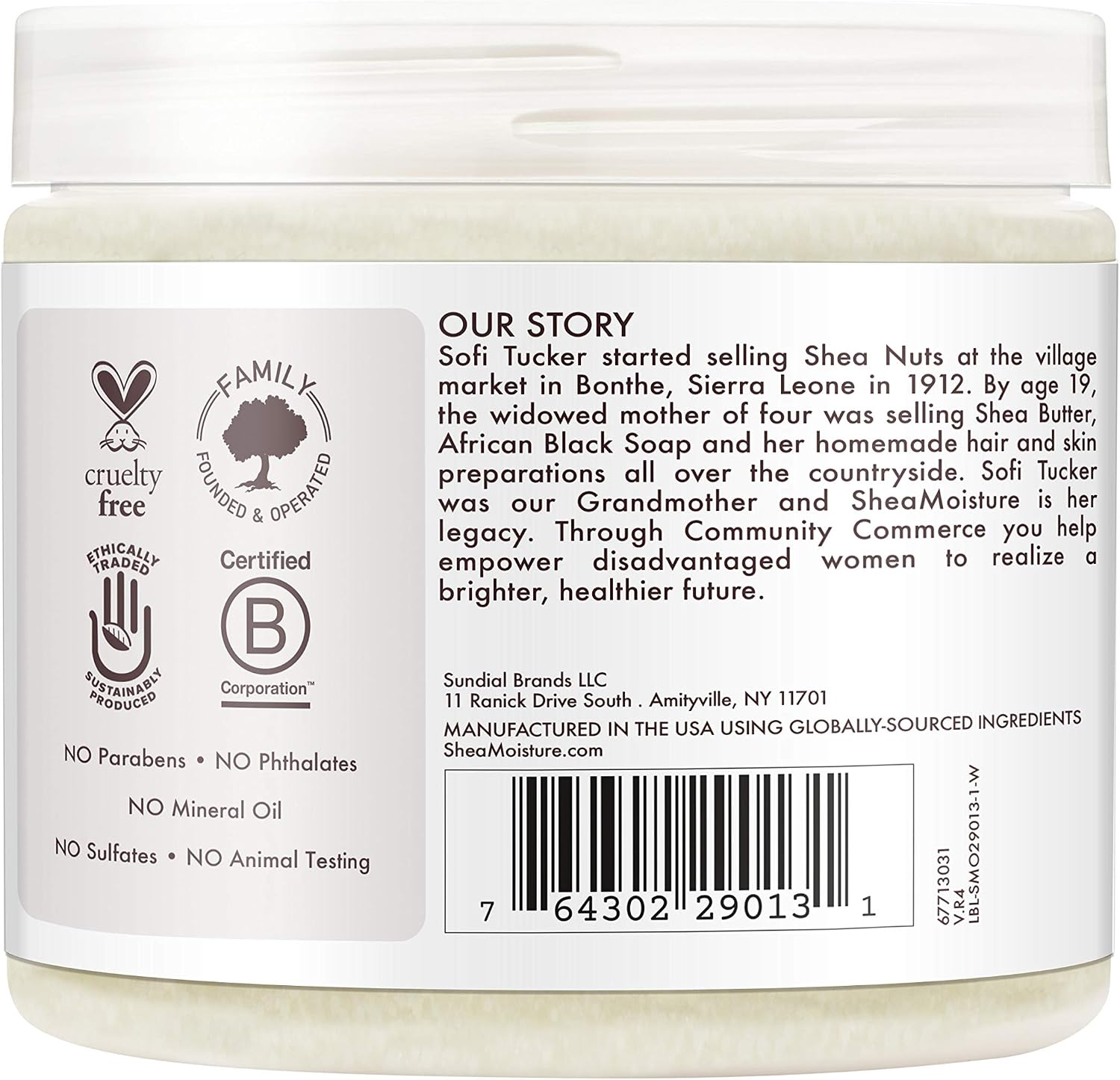 Shea Moisture 100% Extra Virgin Coconut Oil 445 ml jar, back label