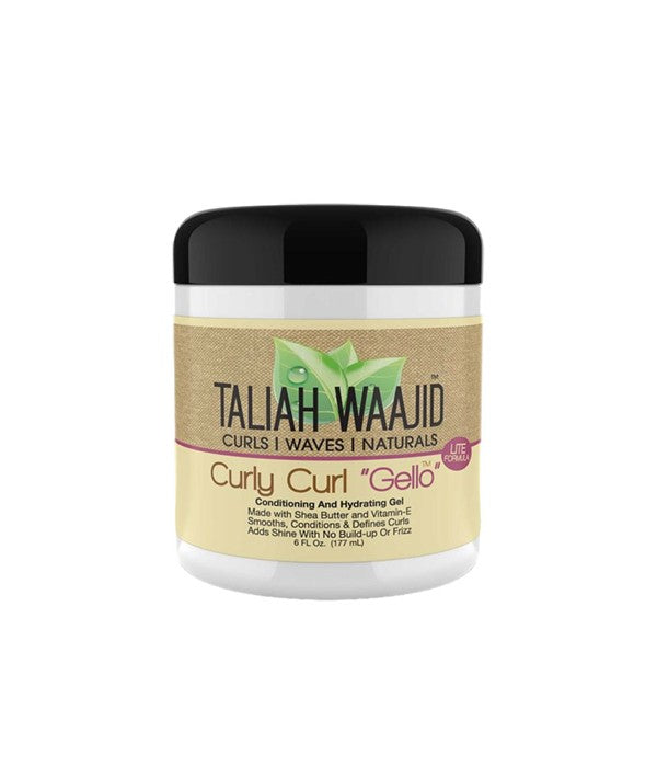 Taliah Waajid Curls, Waves & Naturals Curly Curl Gello pot with black lid and tan label